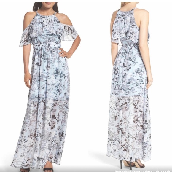 Vince Camuto Floral Chiffon Halter Maxi Dress 4 - Picture 1 of 7